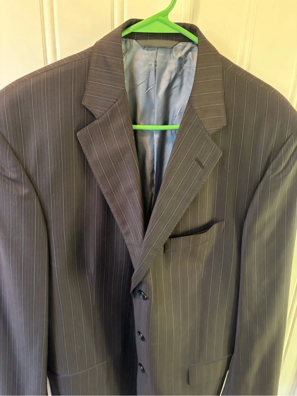 Ermenegildo Zegna Trofeo Suit Jacket Blazer Brown Pinstripe 40L/42R